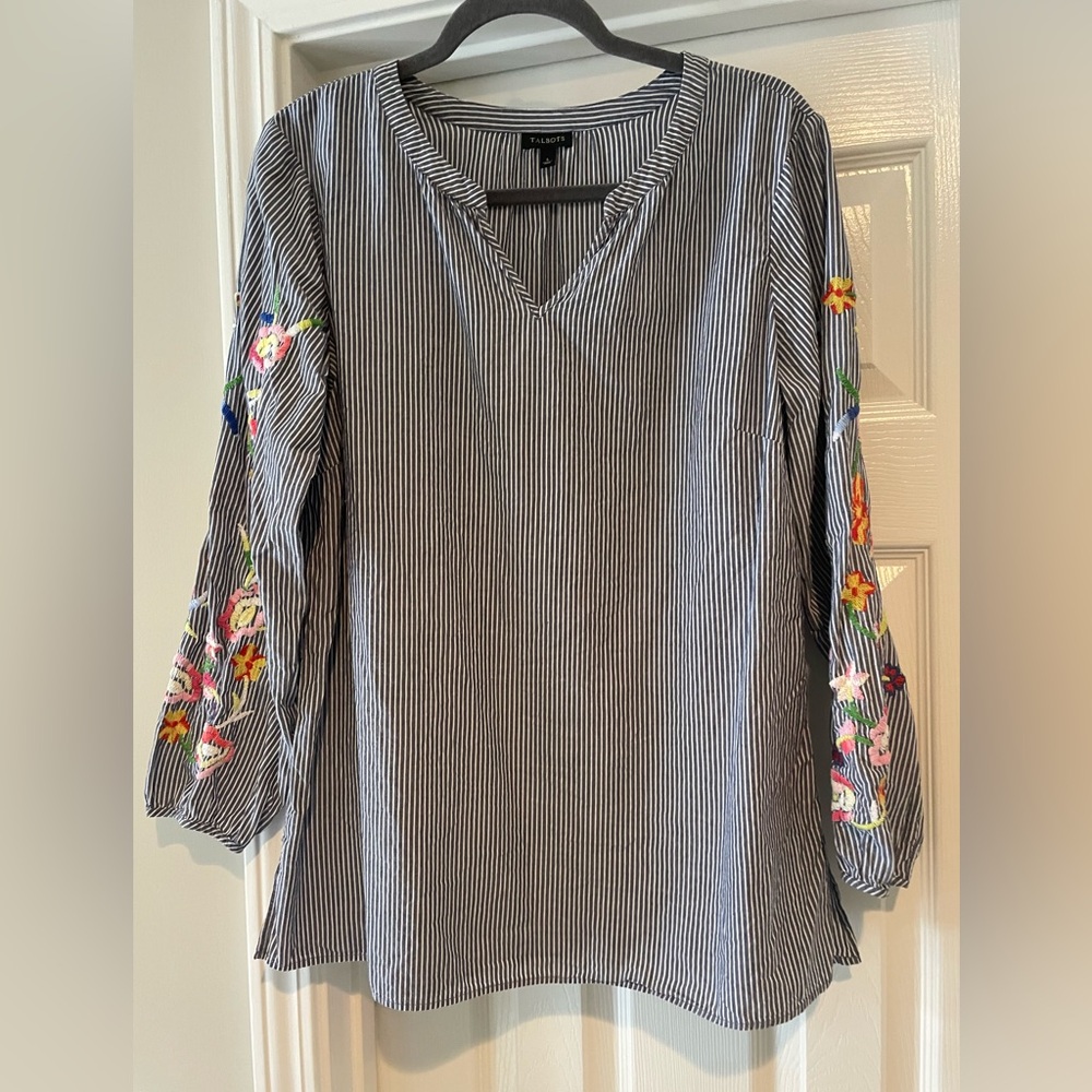 Talbots Striped Embroidered Top